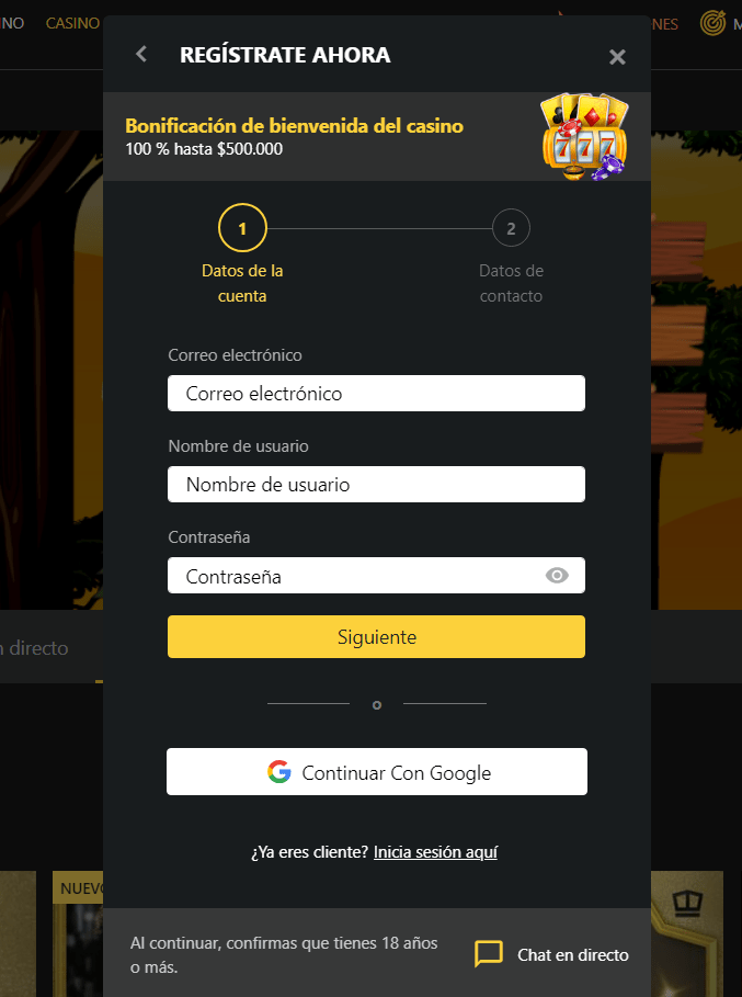 Registrarse en Betobet casino
