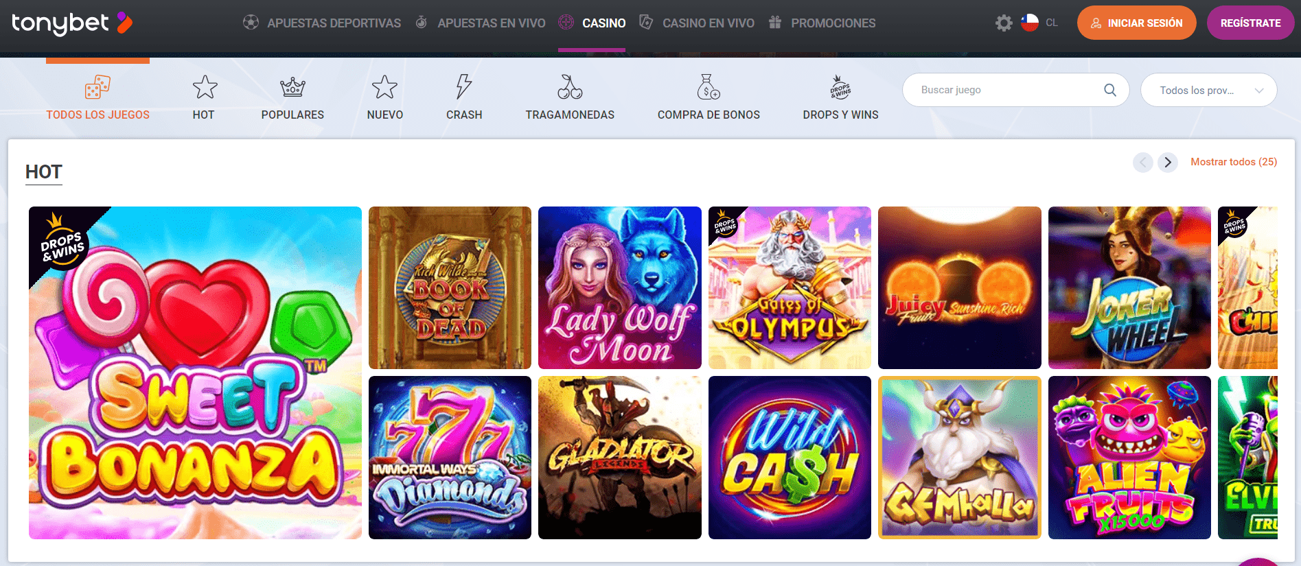 Juegos de casino TonyBet