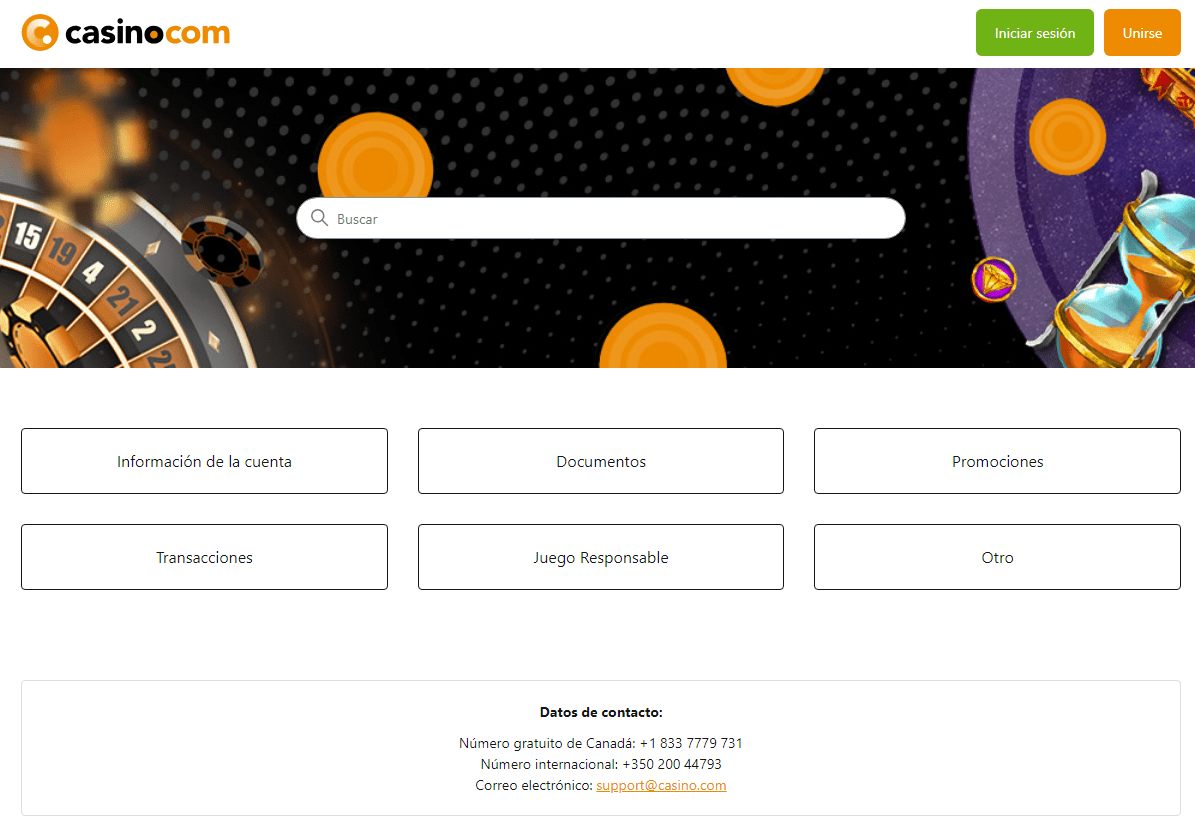 Atenci&oacute;n al cliente de Casino.com