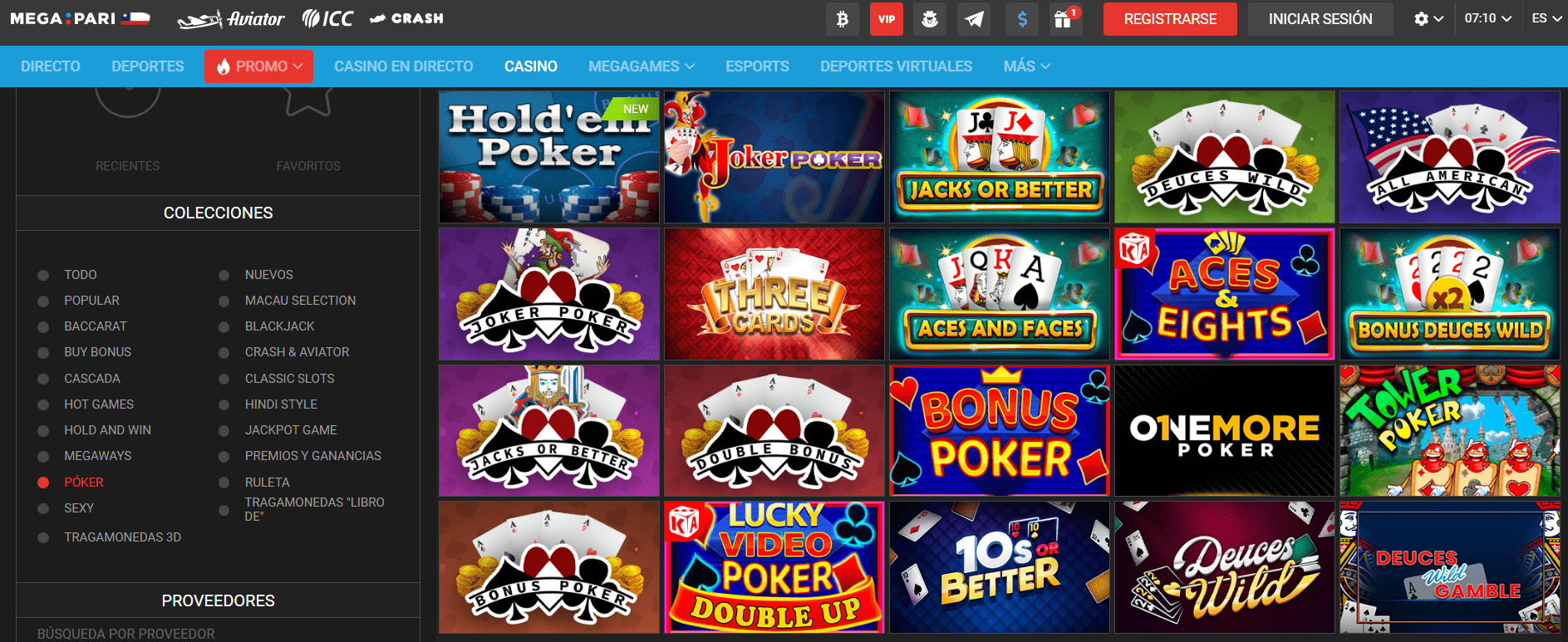 Juegos de mesa de Megapari casino