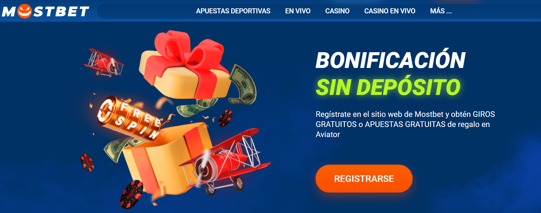 Bono sin dep&oacute;sito casino Mostbet