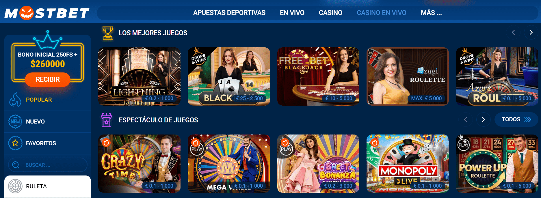Mostbet casino en vivo