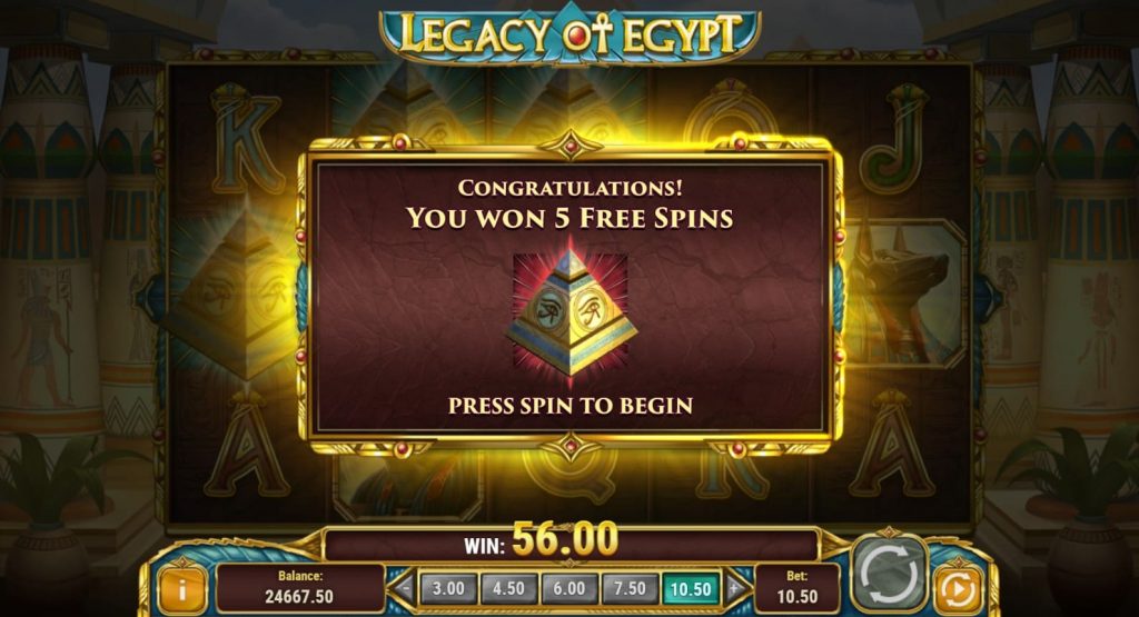 Giros gratis en Legacy of Egypt