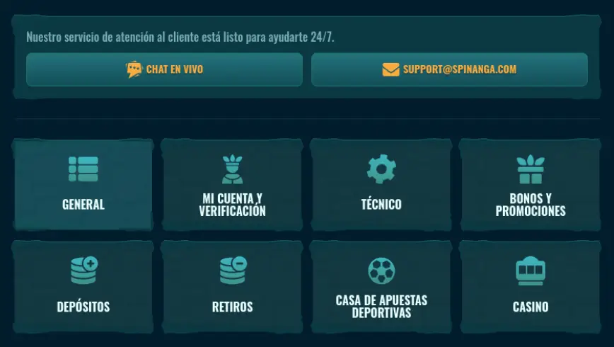 Spinanga casino servicio al cliente